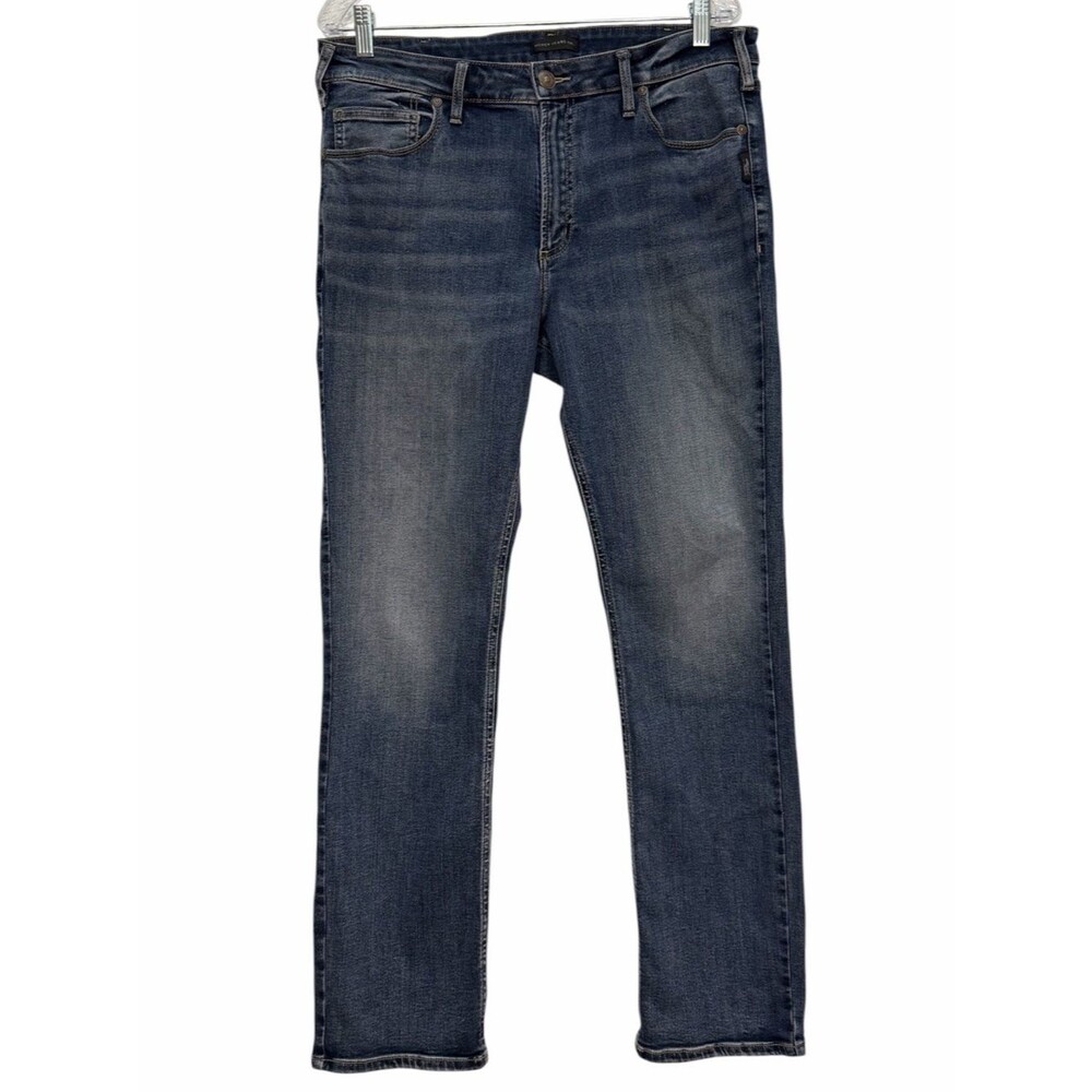 Silver Jean Co Machray Straight Blue Stretch Denim Men 33x30 Athletic Distressed
